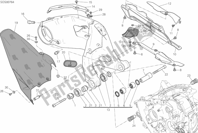 All parts for the Forcellone Posteriore of the Ducati Superbike Panigale R USA 1199 2017